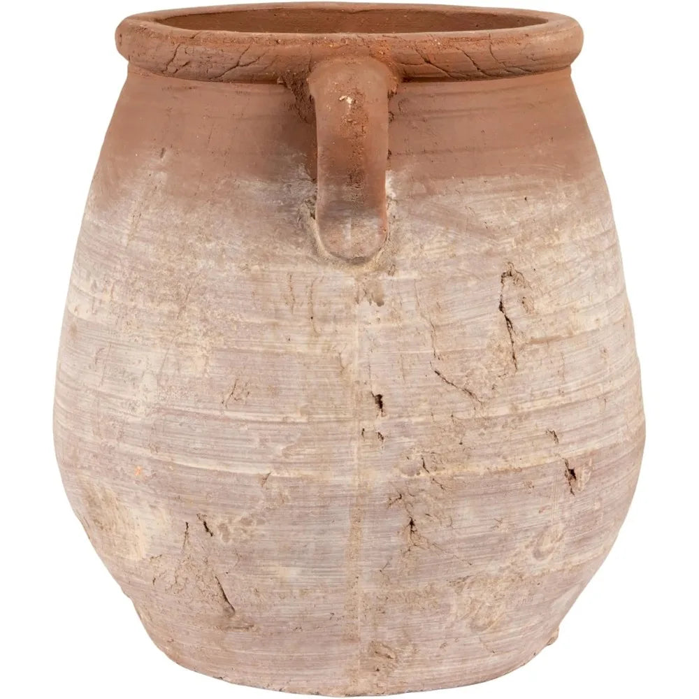 Large Orange & Whitewashed Terracotta Urn - Versatile Outdoor Planter, Decorative Vase for Modern Home Garden Decor