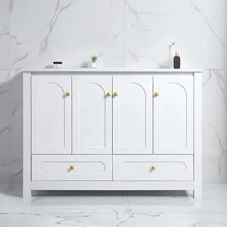 Freestanding vanity with sink, 4-door cabinet & 2 drawers for bathroom storage