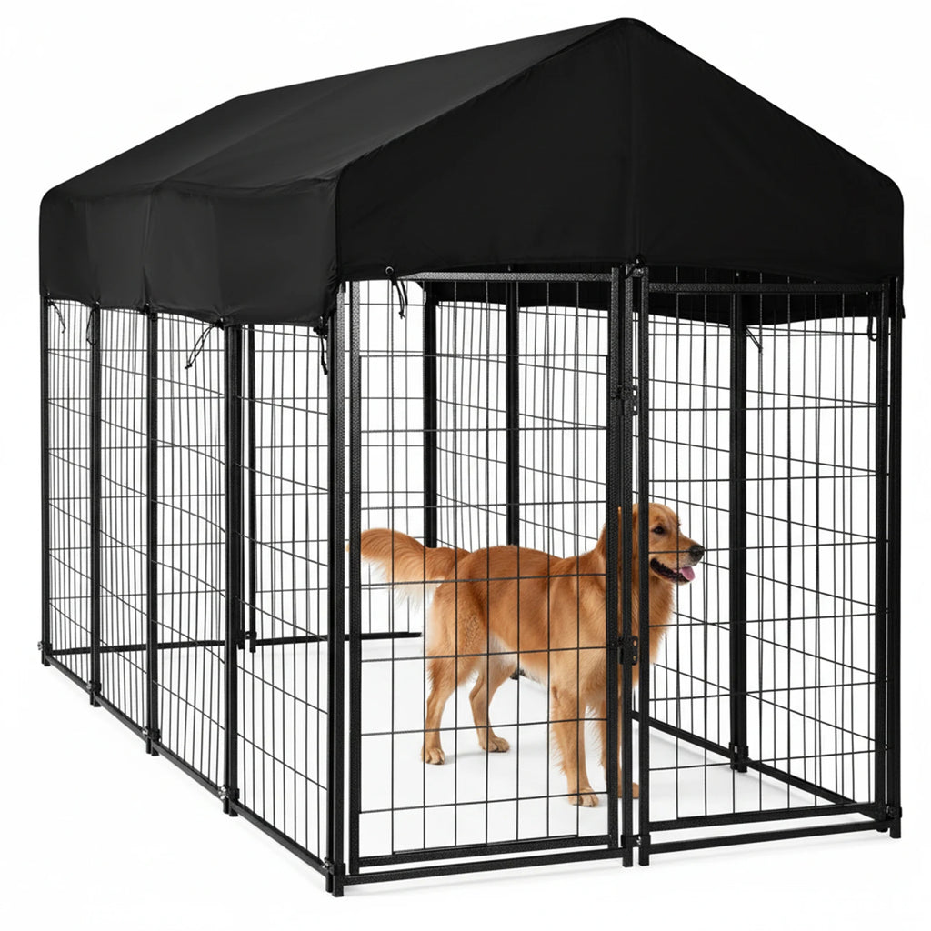 Outdoor Secure Wire Crate Kennel UV-Resistant Heavy Duty Welded Wire Steel Dog Playpen Fence with Door for Medium Small Dogs