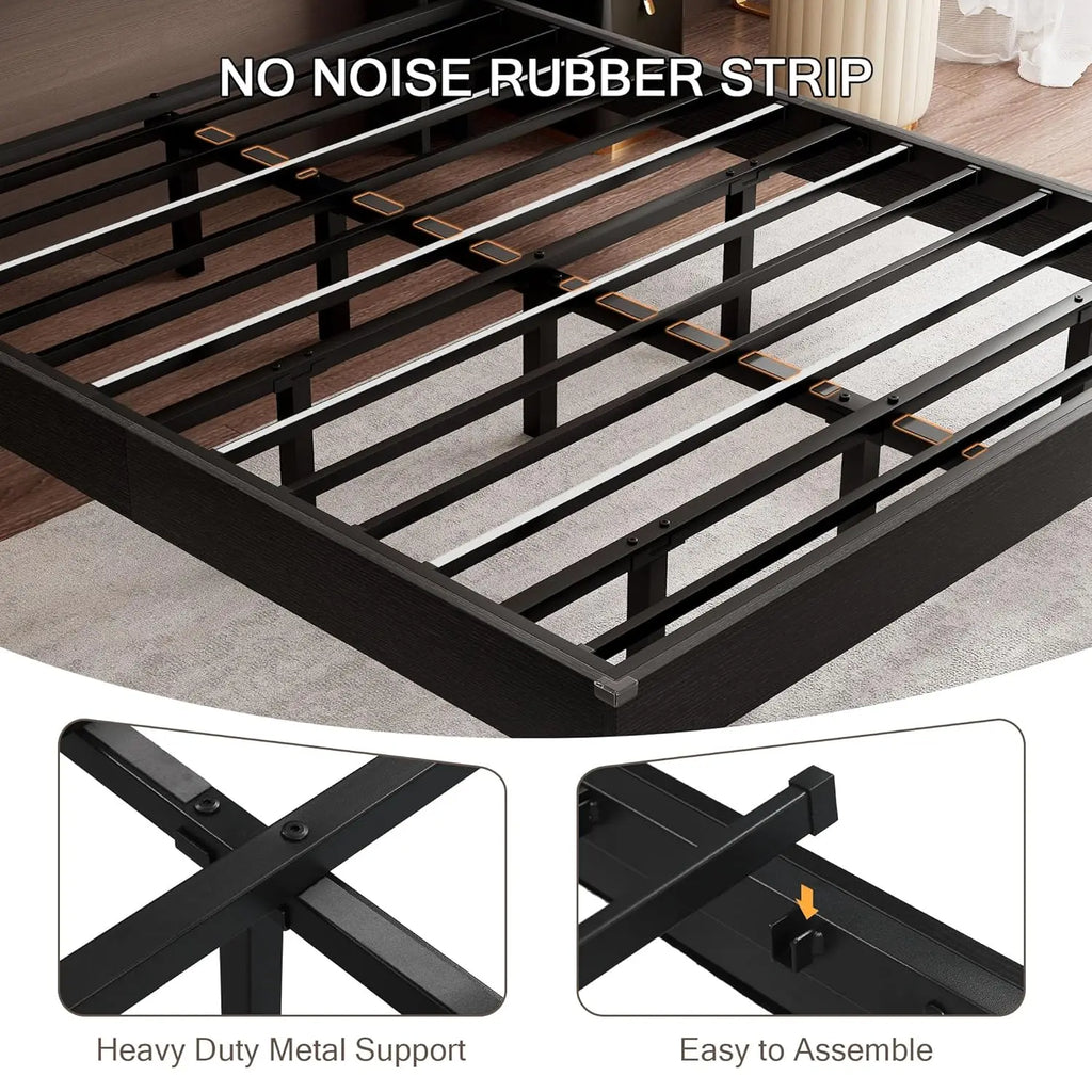 Bed Frame Queen Size with LED Lights & Charging Station – Kids Wood Floating Queen Bed Frame with Storage, Customized
