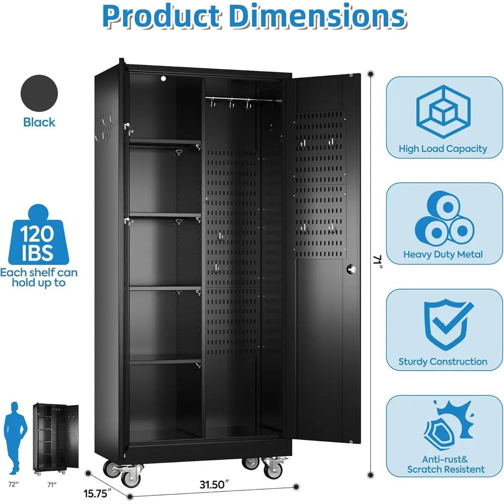 Black Rolling Garage Storage Cabinet with Adjustable Shelves and Lockable Metal Tool Cabinet, Including Pegboards Customized