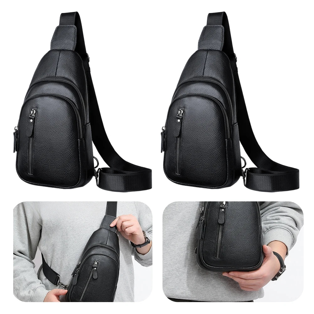 Leather Sling Bag for Men with Multi-compartments Crossbody Bag with Adjustable Shoulder Strap Cross Body Pack Sling Backpack