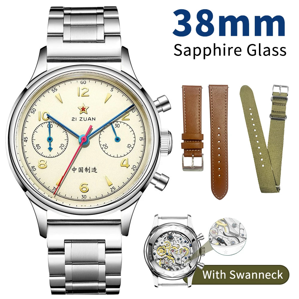Seakoss 38mm 40mm Men's 1963 Chronograph Acrylic Sapphire Glass With Seagull ST19 Hand Winding Movement Male Mechanical Watches