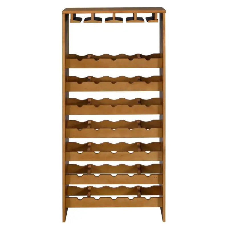7-Tier Wine Rack for Oak Storage and Display, Space-Saving Design, Perfect for Home or Bar, Holds Multiple Bottles