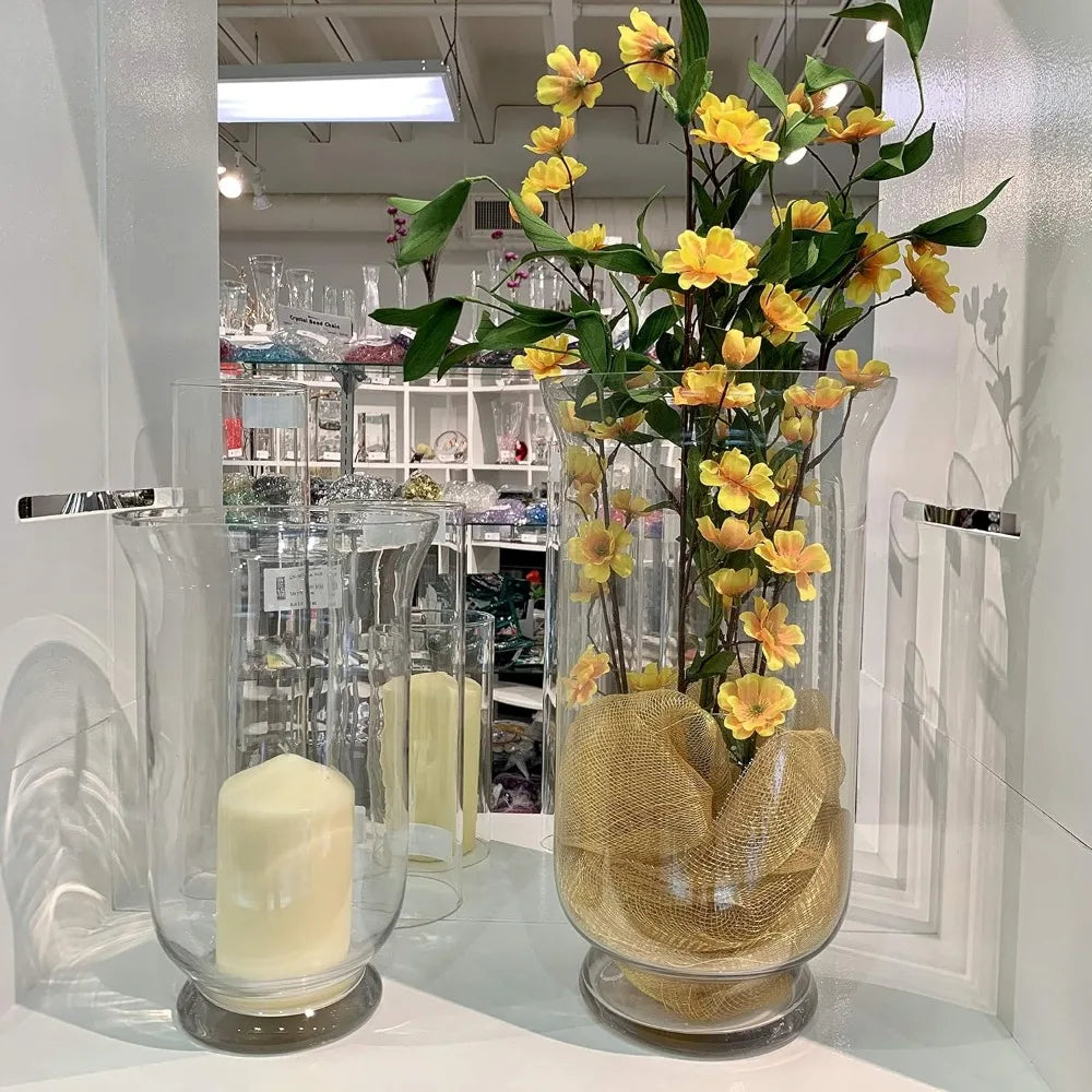 Clear Glass Hurricane Vases Bulk, 7 Wide, 12 Tall, Short Candle Holders, Ideal for Floral Arrangements, Planters, Terrariums, Ho