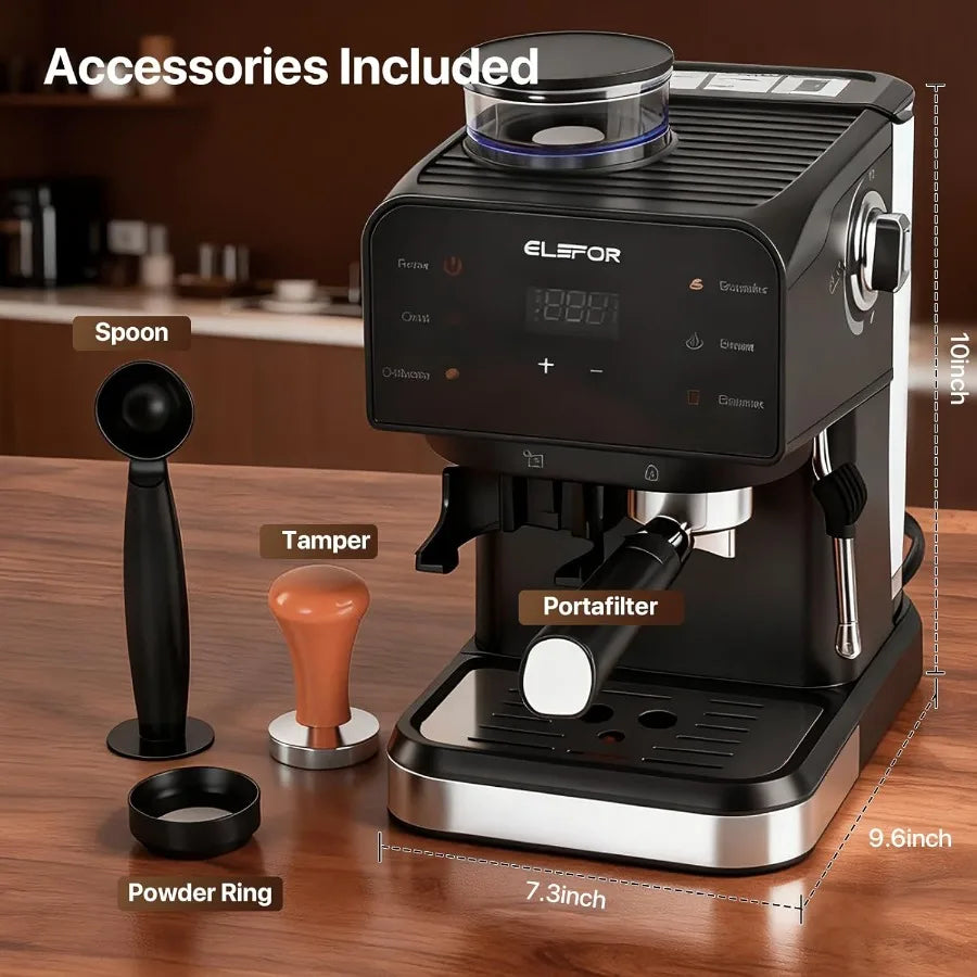 Professional Home Espresso Machine 20 Bar with Grinder and Milk Frother for Latte Cappuccino Black