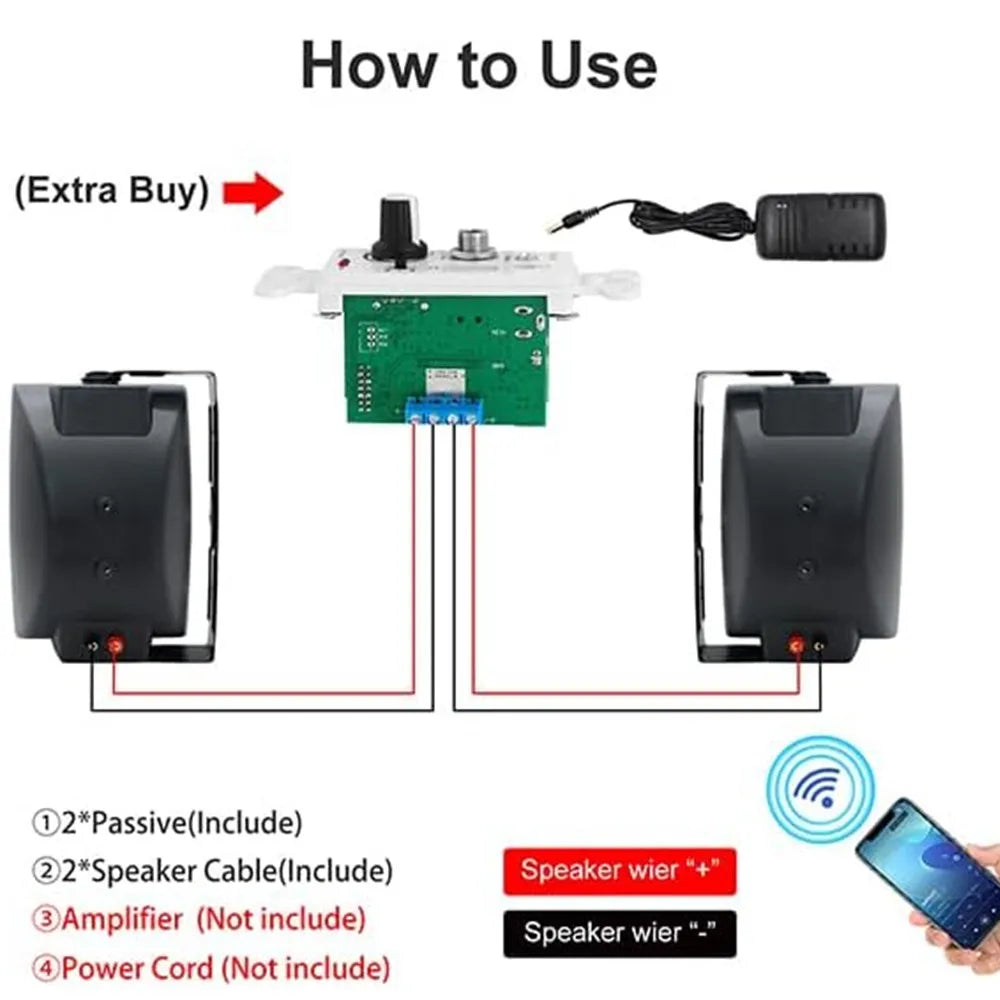 Herdio 6.5 Inch 400W Outdoor Passive Speakers Wall Mount Speakers Wired Waterproof With Powerful Bass For Patio Garden Poolside