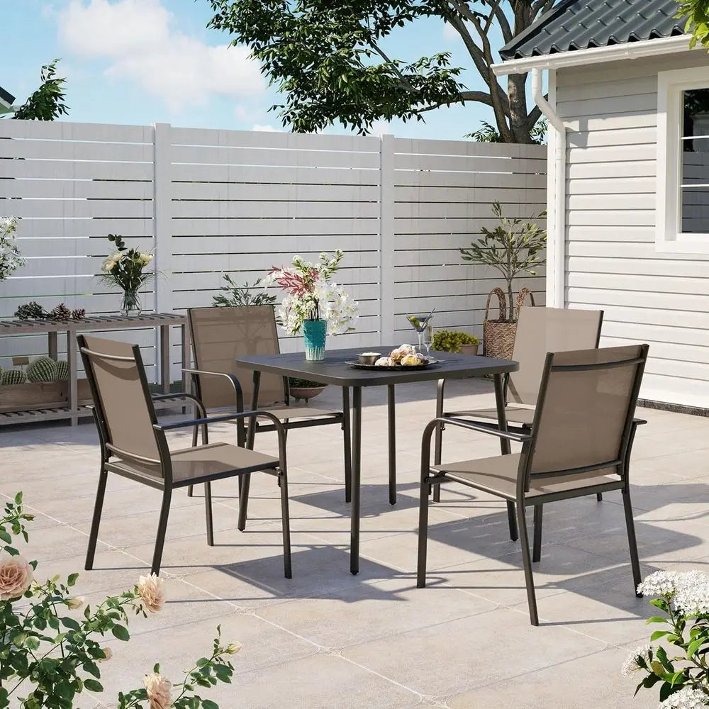 4-Piece Outdoor Dining Set with Textilene Chairs and Metal Slatted Table for Backyard, Garden, and Poolside