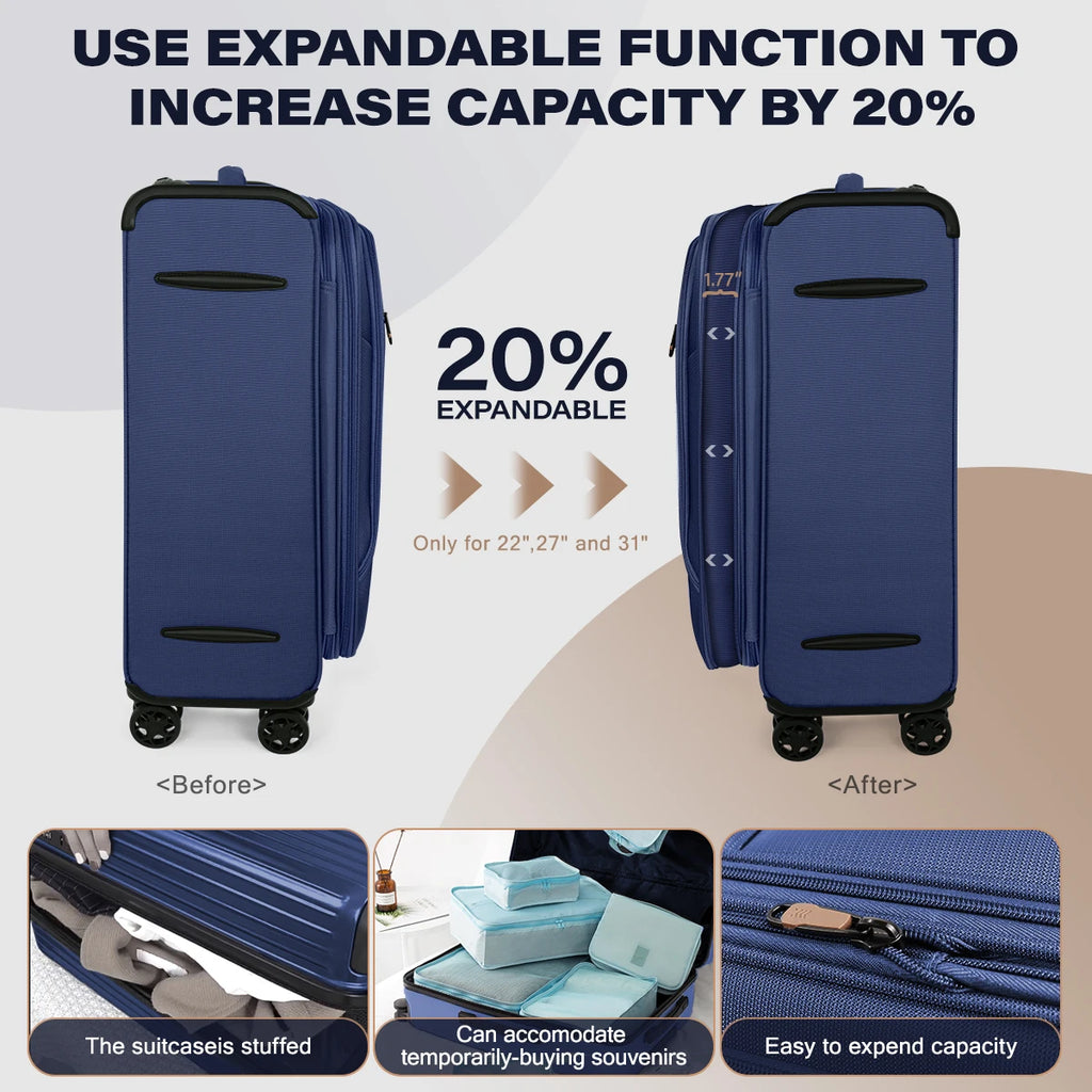 Softside Luggage Expandable 3 Piece Set Suitcase Upright TSA Lock Softshell Lightweight Luggage Travel Set 20inch 26inch 28inch
