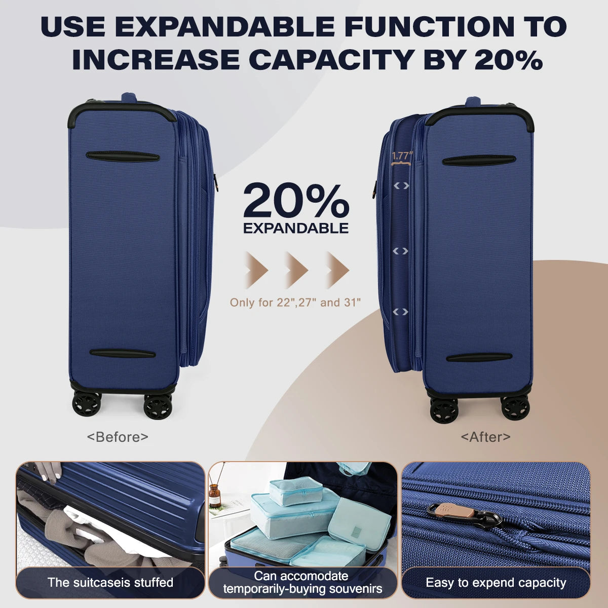 Softside Luggage Expandable 3 Piece Set Suitcase Upright TSA Lock Softshell Lightweight Luggage Travel Set 20inch 26inch 28inch