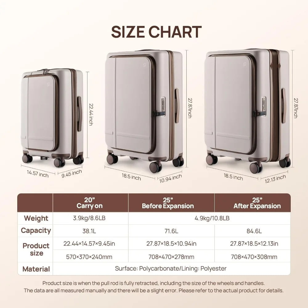 Carry On Luggage 22x14x9 Airline Approved, 20 Inch Suitcase with Front Compartment & Cup Holder, Coffee-Infused PC Hard