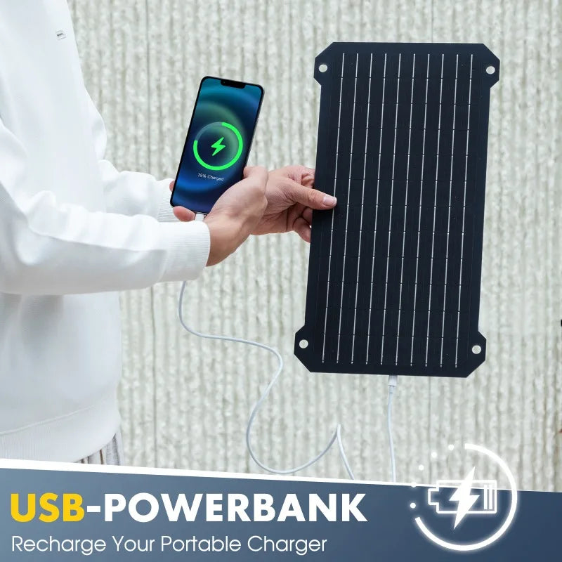 30W All Black Solar Panel Charger Voltage Current Display USB +Type C Interface Output High Efficiency Patent for Mobile Phone