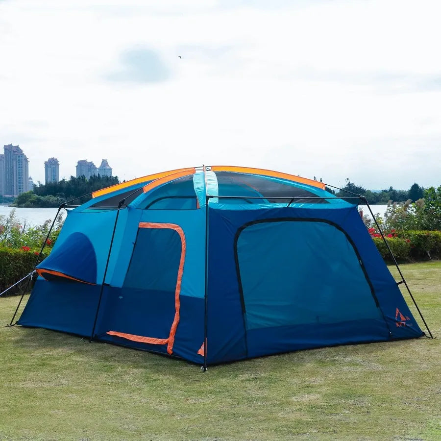 Extra Large Tent 6101214 Person B Family Cabin Tents 2 Rooms 3 Doors and 3 Windows with Mesh Straight Wall Waterproof Double La