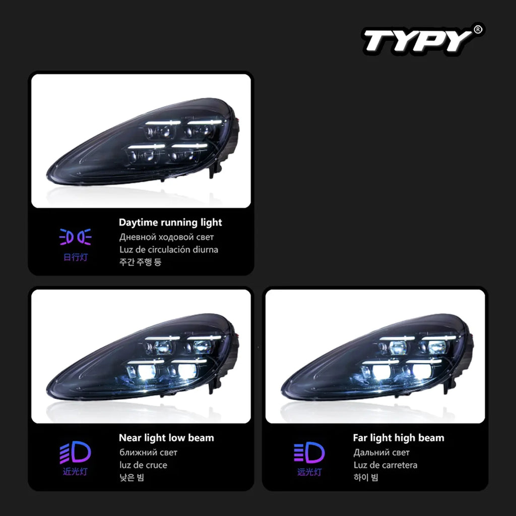 Car Accessories For Porsche Cayenne Headlights 2011-2017 958 LED Laser Matrix Head Lamps Upgrade 2024 Style