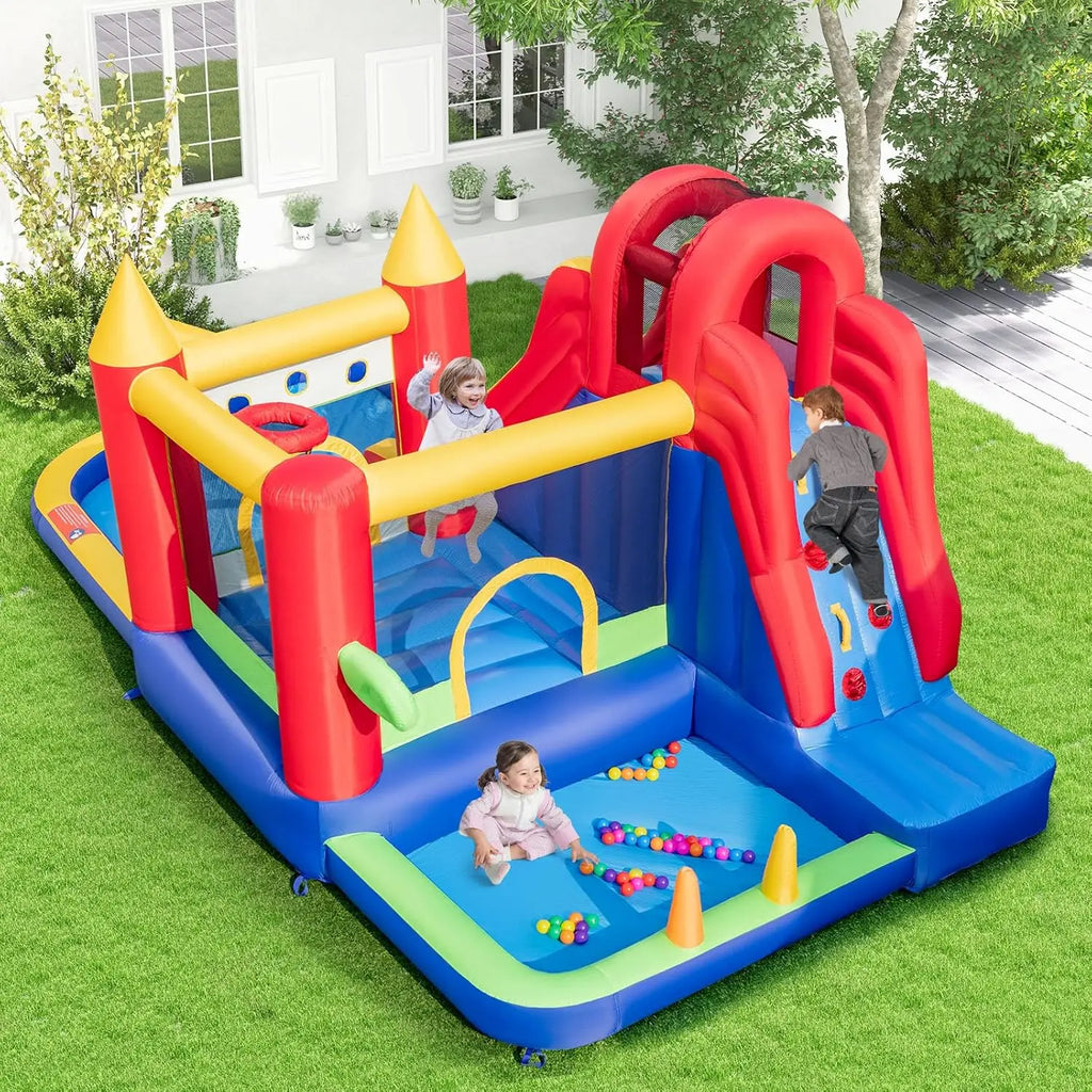 Inflatable Water Slide, 9 in 1 Bounce House Water Slide Combo for Outdoor Fun w/Large Splash Pool, Ball Pit, Blow up Bouncy Cast