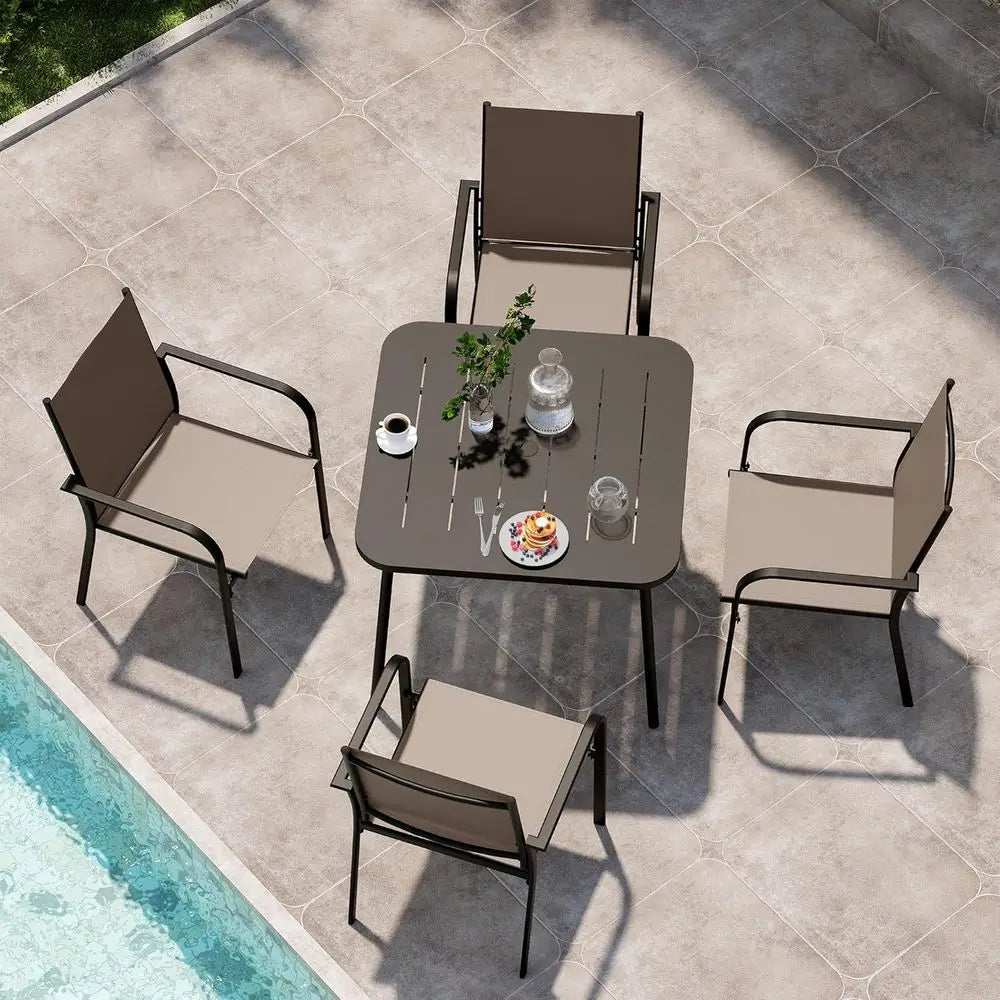 4-Piece Outdoor Dining Set with Textilene Chairs and Metal Slatted Table for Backyard, Garden, and Poolside
