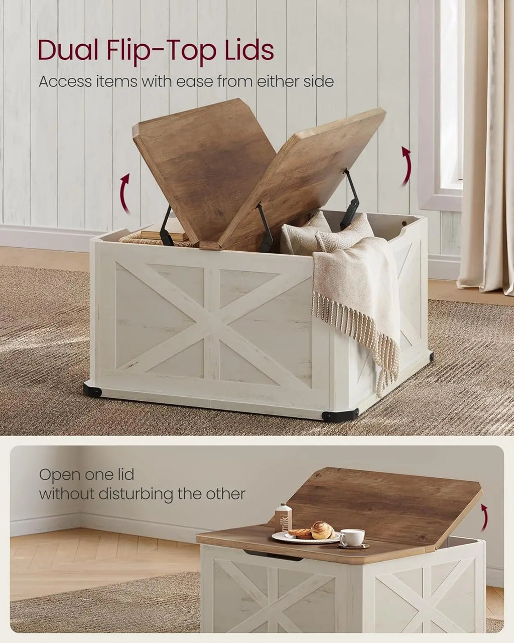Farmhouse Coffee Table with Storage Square Living Room Center Table Flip Top Lids Honey Brown