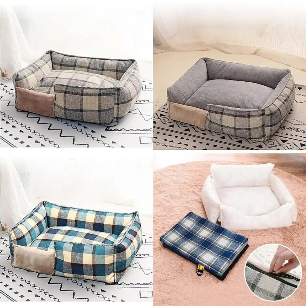 Large Soft Removable Washable Dog Bed with Warm Pet Mat for Dogs and Cats, Ideal for Sleeping and Comfortable Resting