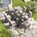 9 PCS Outdoor Dining Table Set for 8, Fence Pattern Back Chairs & Swivel Chairs, Iron Longboard X-Leg Table w/Parasol Hole, Pat