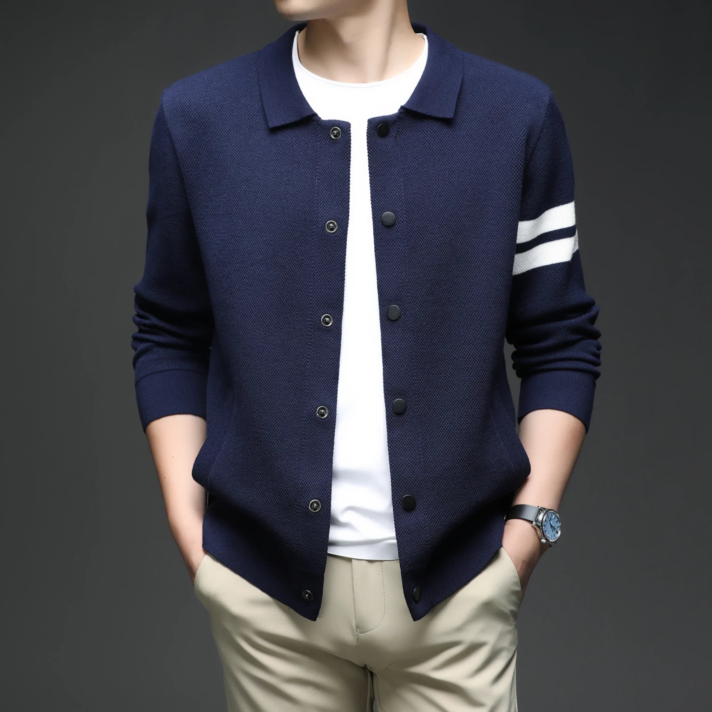 Men's knitted cardigan collar autumn and winter men's sweater fashion versatile leading sweater jacket
