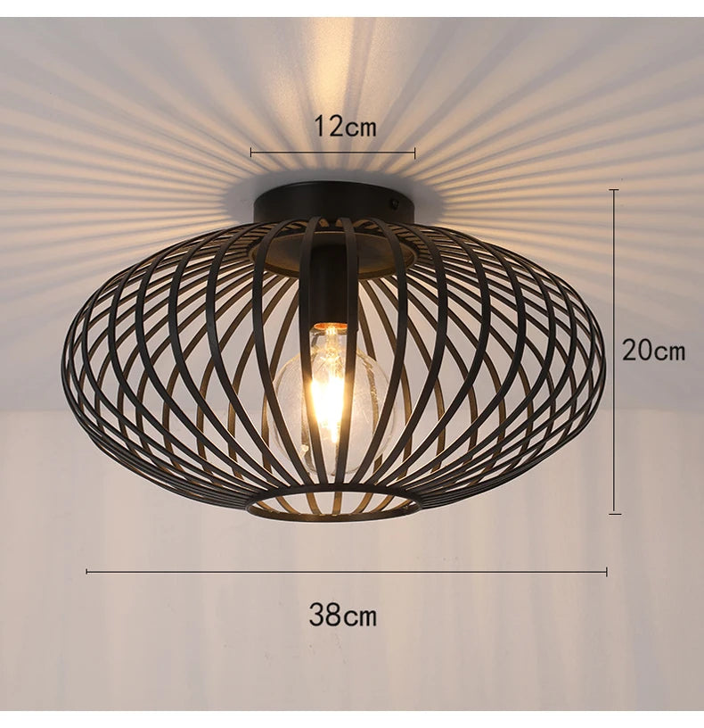 Bedroom Living Room Ceiling Light Restaurant Kitchen Corridor Entrance Bar Counter Balcony Iron Mesh Black Retro Ceiling Lamp