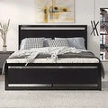 SHA CERLIN Full Size Bed Frame with Modern Headboard, Heavy Duty Platform Metal Base with Square Footboard and 13 Strong Slats S