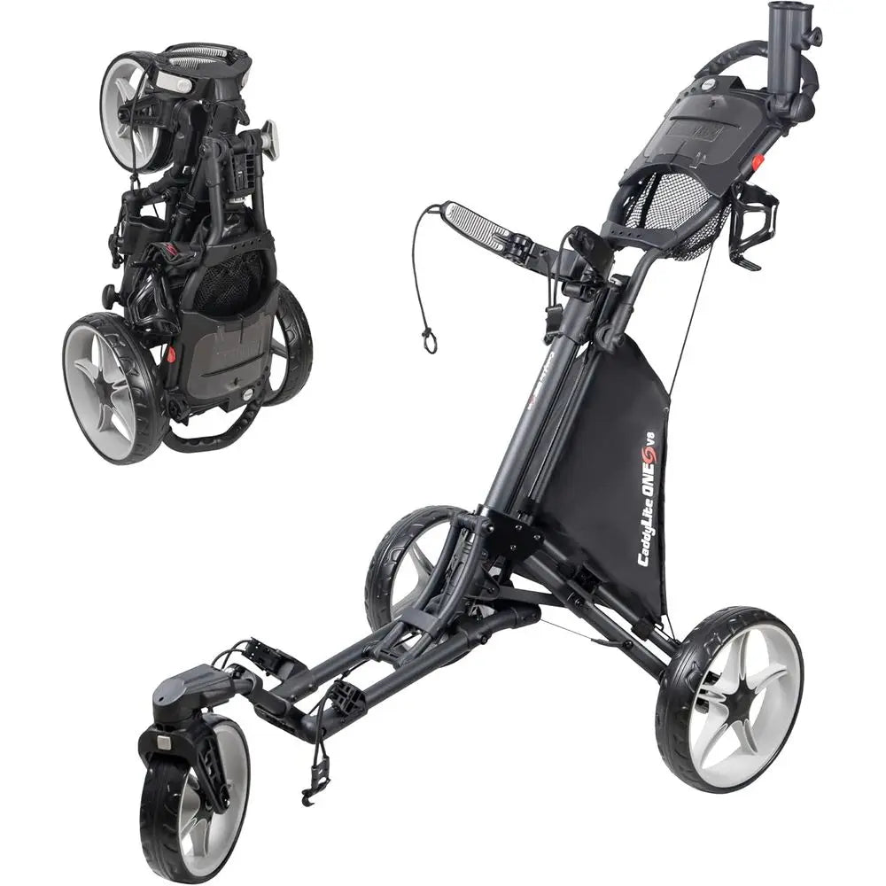 Caddytek CaddyLite ONE-Swivel V8 Golf Trolley - Compact 3-Wheel Folding Cart with 360° Steering, Adjustable Handle, Cooler Baske