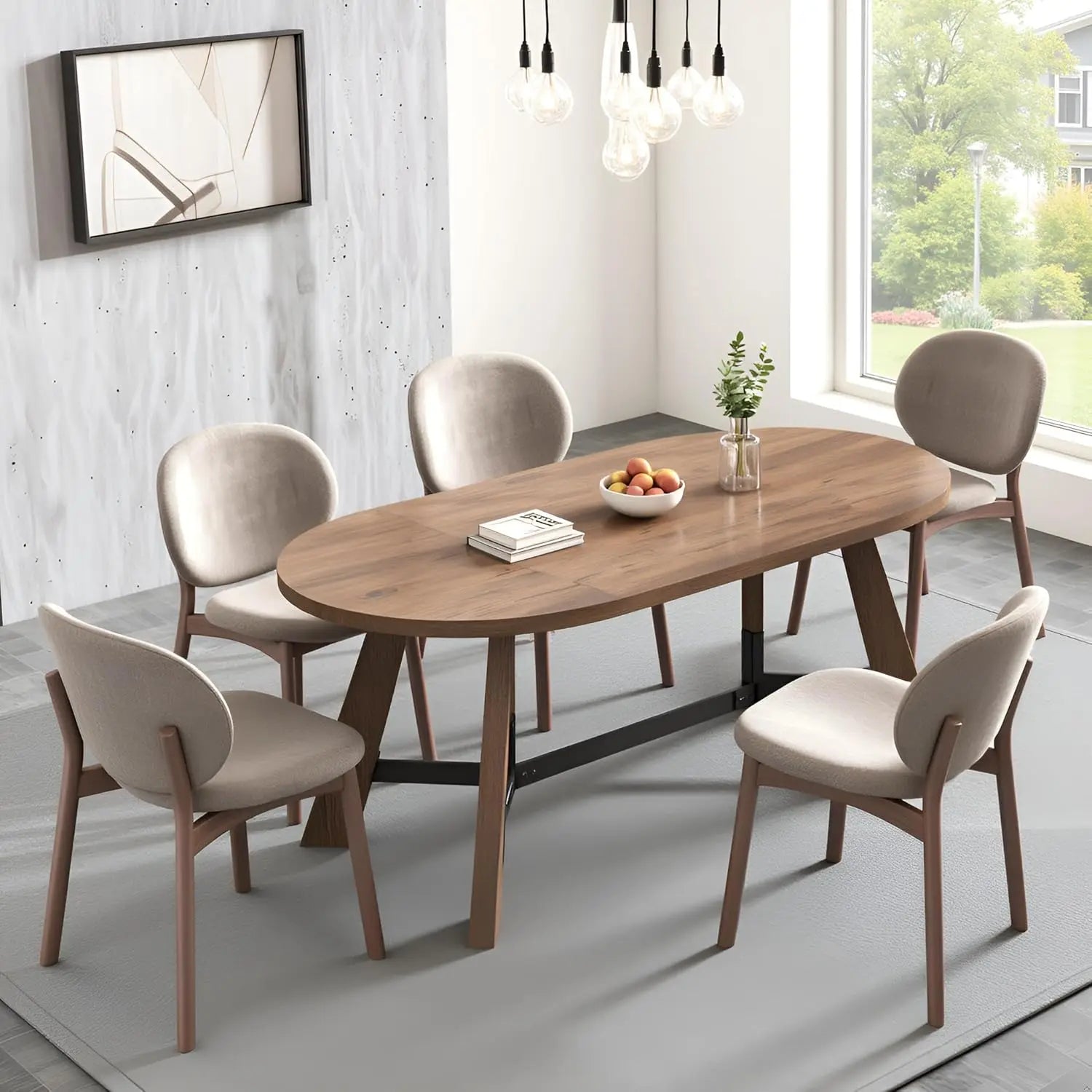70.86in Rustic Oval Dining Table for 6-8 Person Farmhouse Wood Kitchen Table with Sturdy Tapered Legs for Gathering Meeting Home