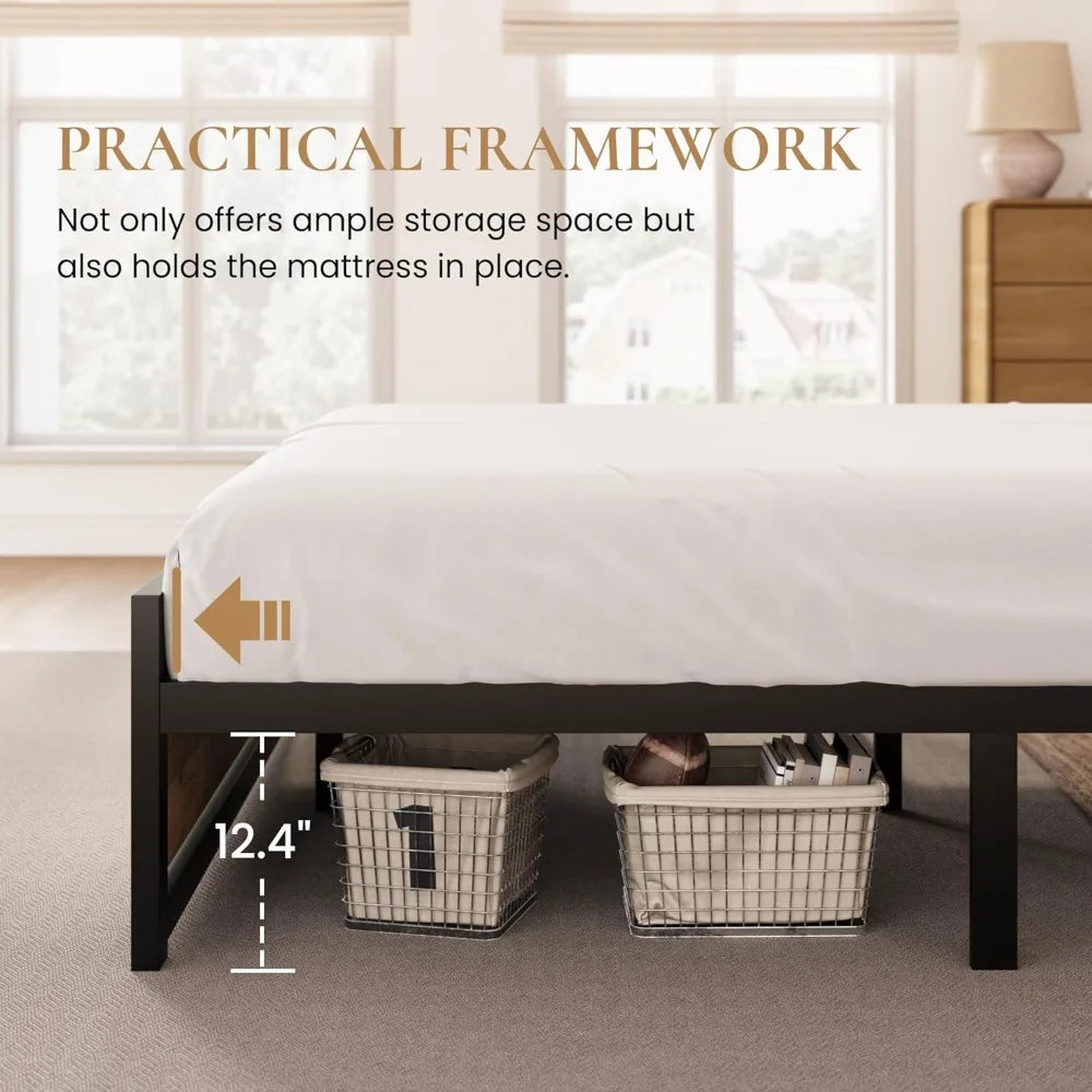 SHA CERLIN Full Size Bed Frame with Modern Headboard, Heavy Duty Platform Metal Base with Square Footboard and 13 Strong Slats S