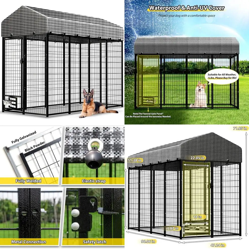 Heavy-Duty Outdoor Dog Run Enclosure with Roof - 8x4x6 Feet Large Dog Kennel, Heavy Gauge Steel Playpen for Dogs