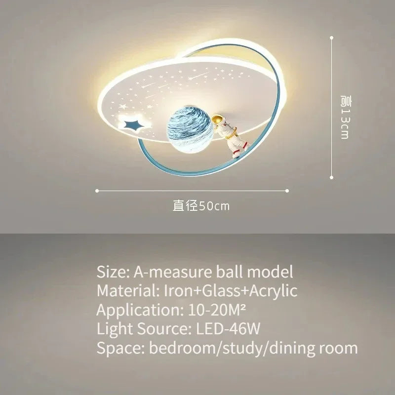 Modern Children's Room Astronaut LED Ceiling Light Bedroom Pendant Light Baby Cartoon Astronaut Moon Home Ceiling Light Fixture