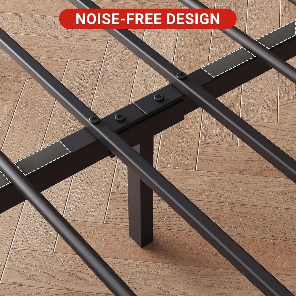 Industrial Style King Size Platform Bed Frame with Headboard, No Box Spring Needed, Easy Assembly for 14 Inch Mattress