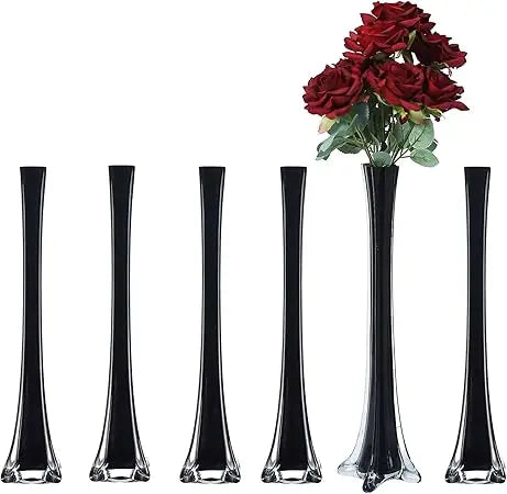 Black Eiffel Tower Vases Set of 6, 20-Piece Flower Centerpieces for Weddings and Decorations