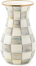 Elegant Tall Enamel Flower Vase, Living Room Decor, Gray & White Checkered Pattern
