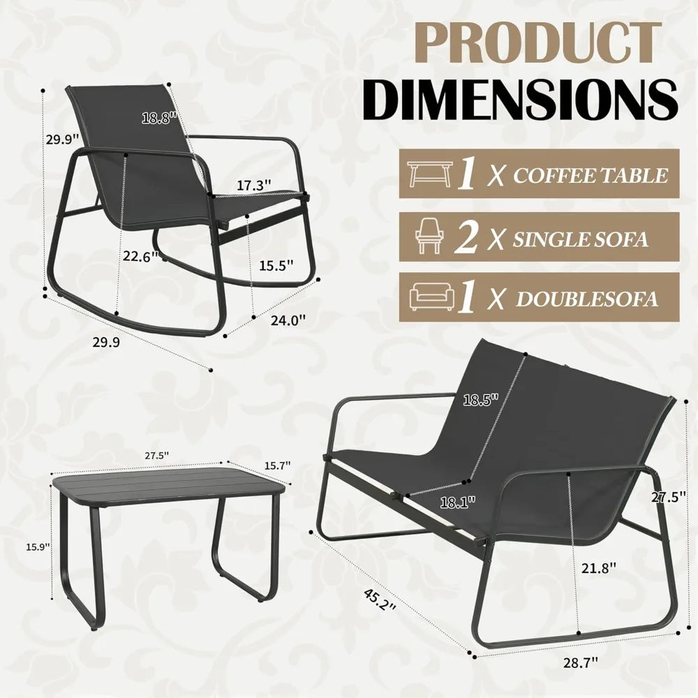 4 Piece Patio Furniture Set, Olefin Loveseat Outdoor Furniture with 2 Rocking Chairs, Patio Conversation Set with Coffee