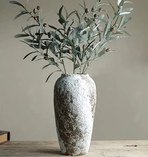 Large Rustic Ceramic Vase, Tall Vintage Floor Vase for Farmhouse Living Room Decor, Kitchen Table Centerpieces, Entryway Decorat
