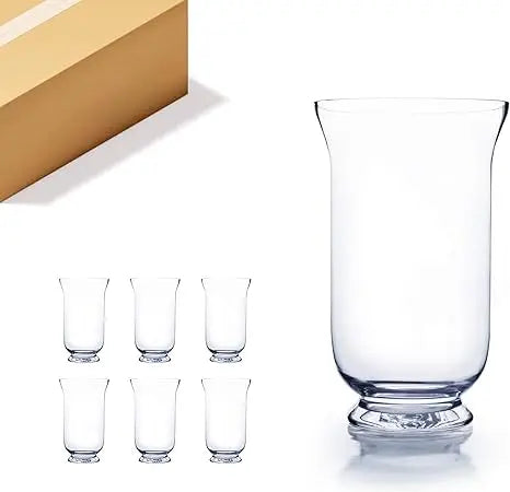 Clear Glass Hurricane Vases Bulk, 7 Wide, 12 Tall, Short Candle Holders, Ideal for Floral Arrangements, Planters, Terrariums, Ho
