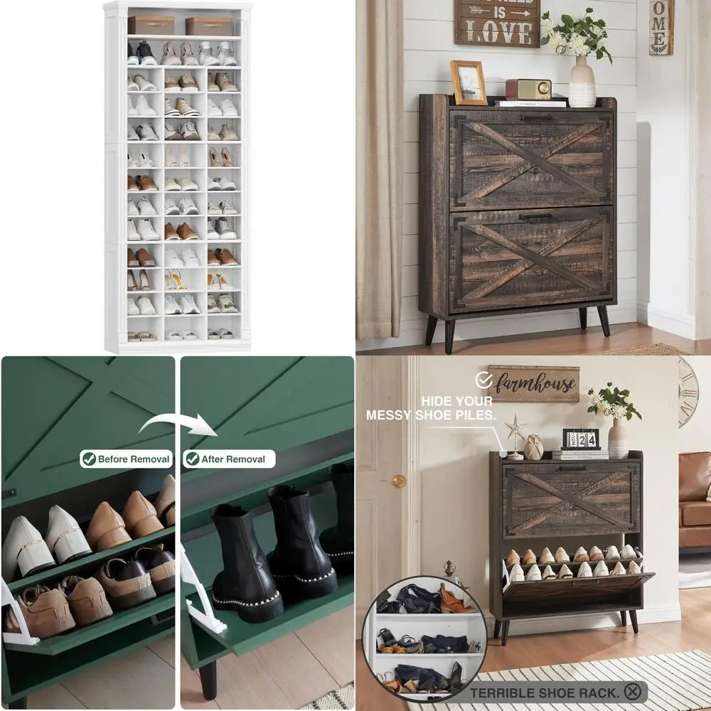 39-Pair Wooden Shoe Organizer Cabinet with 13 Tier Cubby Storage for Closet