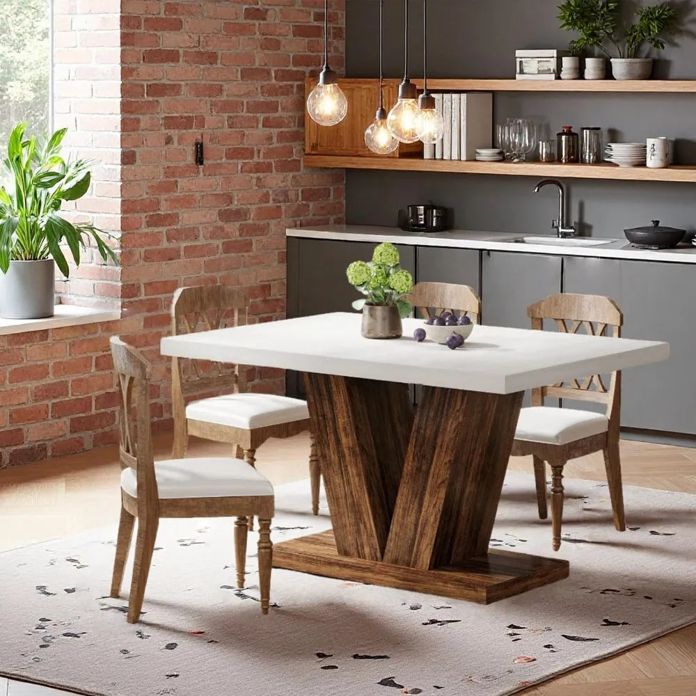47 Inch Modern Farmhouse Dining Table with Heavy Duty Pedestal Base for 4, Rectangular Wooden Kitchen Table