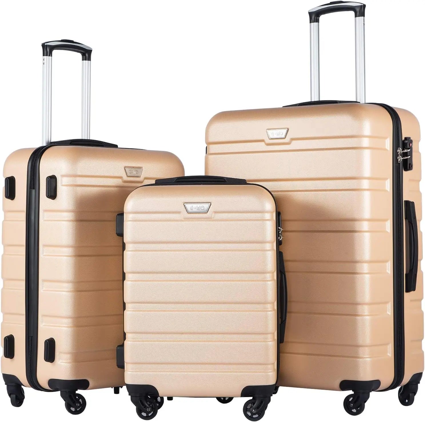 Coolife Luggage 3 Piece Set Suitcase Spinner Hardshell Lightweight TSA Lock (orange)