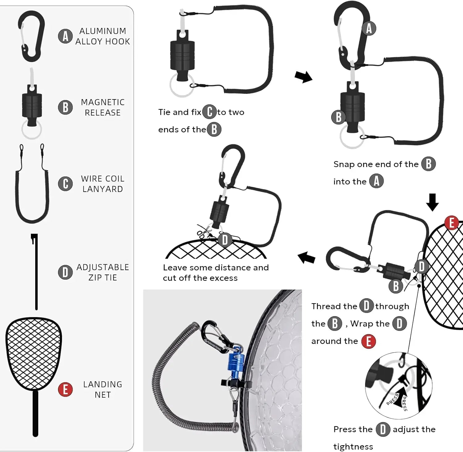 Lightweight Carbon Fiber Fly Fishing Net with Soft Rubber Mesh for Trout Catch and Release, Durable and Waterproof