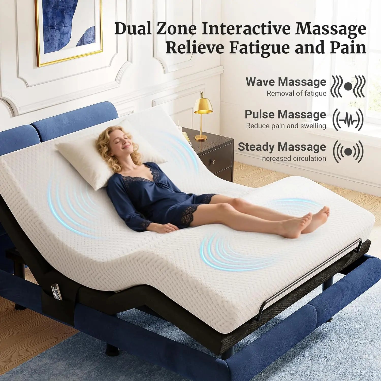 T600 Adjustable Bed Frame Queen Size with Remote & Massage - Electric Beds Bases, Zero Gravity, Dual Side USB, Side Pockets