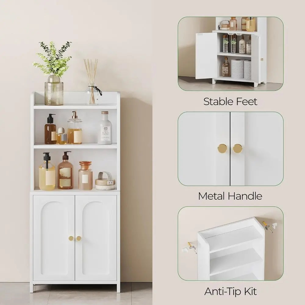 Bathroom Cabinet 2 Doors, Small Freestanding Storage Cabinet, Adjustable Shelves, Slim Organizers, Floor Cabinet for Small Space