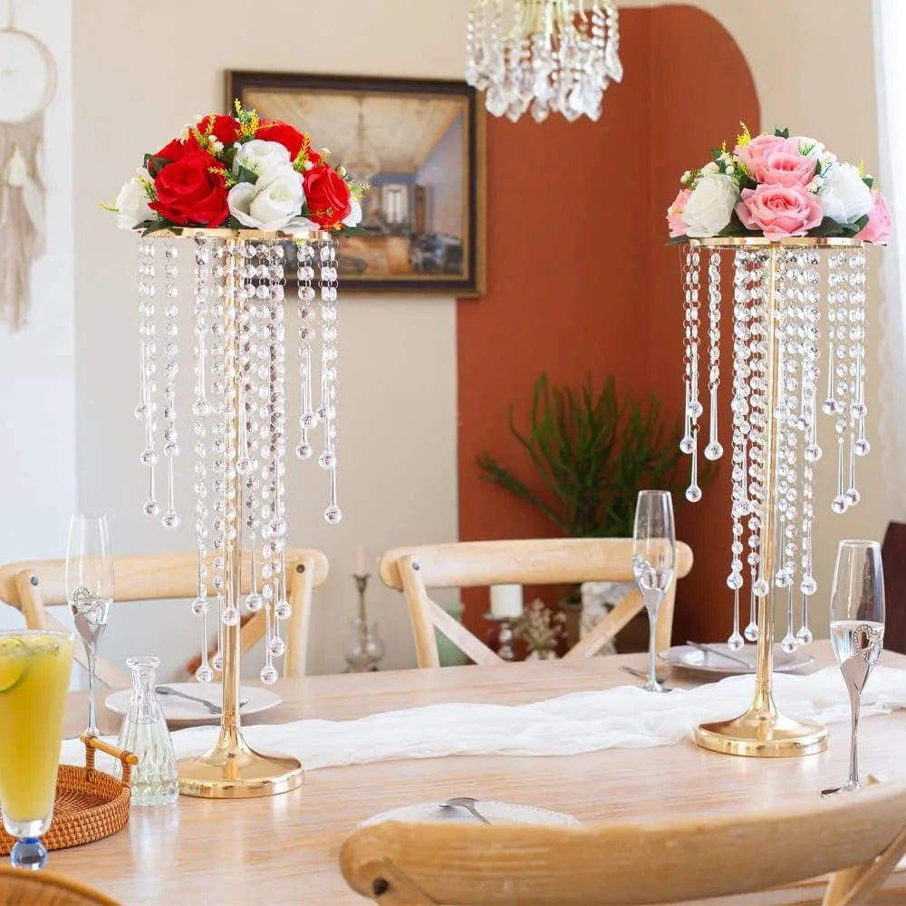 10-Piece Crystal Flower Stands with Gold Vases for Elegant Home, Party, and Wedding Centerpieces