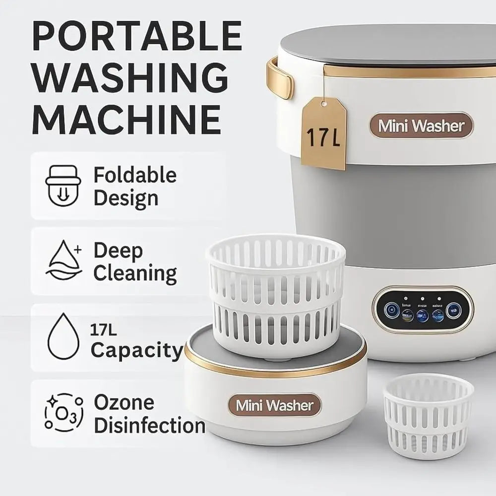 Portable Washing Machine, 17L/4 Gal, Foldable Mini Washer, Easy To Use, Quiet and User Friendly, Ideal for Dorms, Small Apartmen