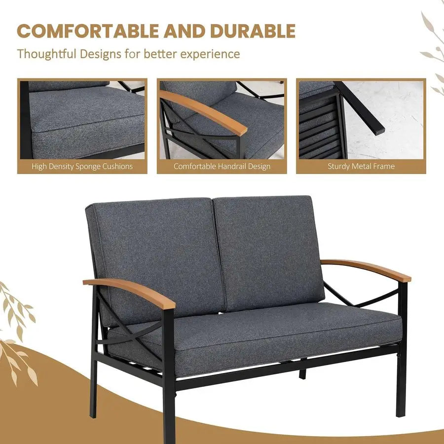 2 Pcs Patio Conversation Set with Coffee Table,Metal Outdoor Patio Furniture Set with Washable Thick Cushions,Loveseat, Patio Se