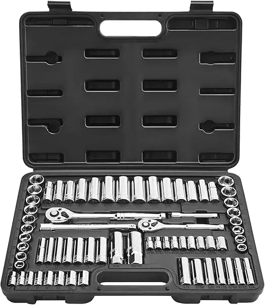 VEVOR Socket Set, 69 Pieces, 3/8 & 1/4 inch Drive Socket and Ratchet Set, SAE and Metric, Deep and Standard, Mechanic Tool Kit w