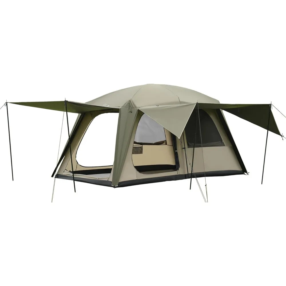 Large Family Cabin Tent for 4-6 People: Waterproof Double Layer Portable Glamping Tent with 3 Doors and 2 Rooms