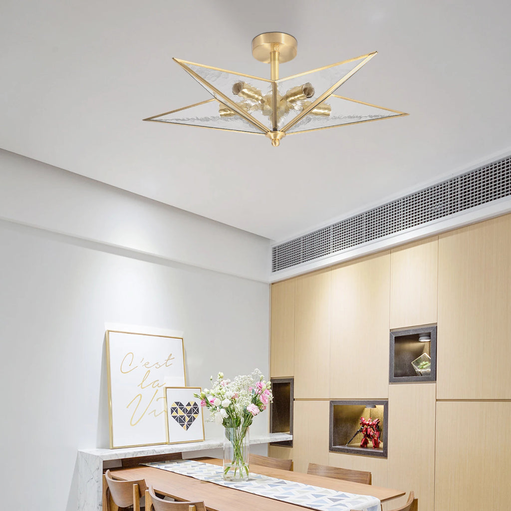 Gold Five-Point Star Ceiling Light Romantic Ice Pattern Star Ceiling Lamp - Nordic Style Gold Finish for Living Room/Bedroom