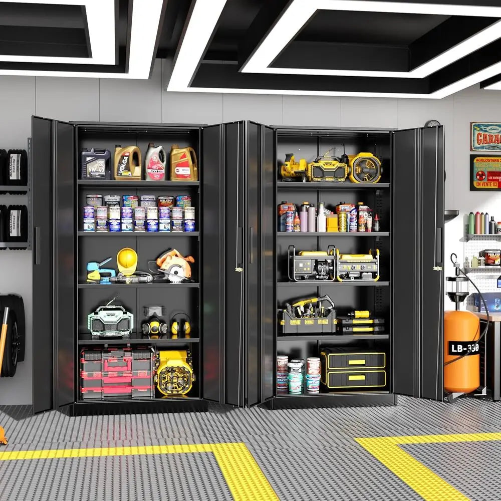 72 Tall Black Metal Lockable Storage Cabinet with Doors and Shelves for Garage, Home, or Office